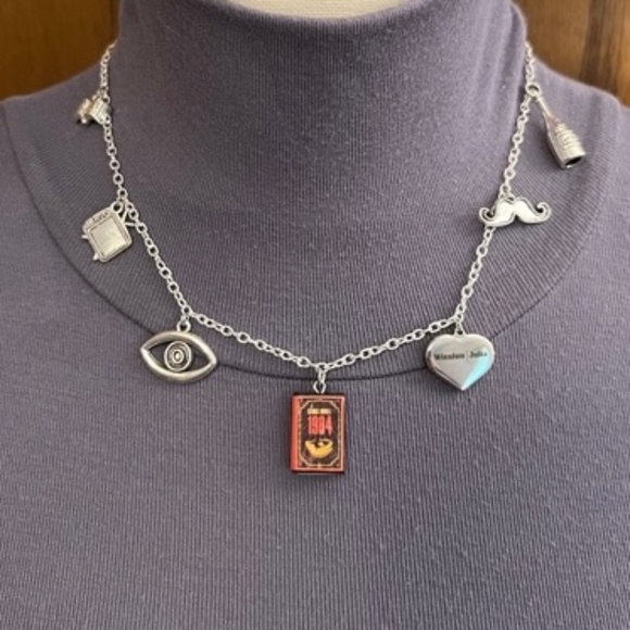 1984 by George Orwell Handmade Literature Necklace, Eye TV Mustache Book Cover - Picture 6 of 15